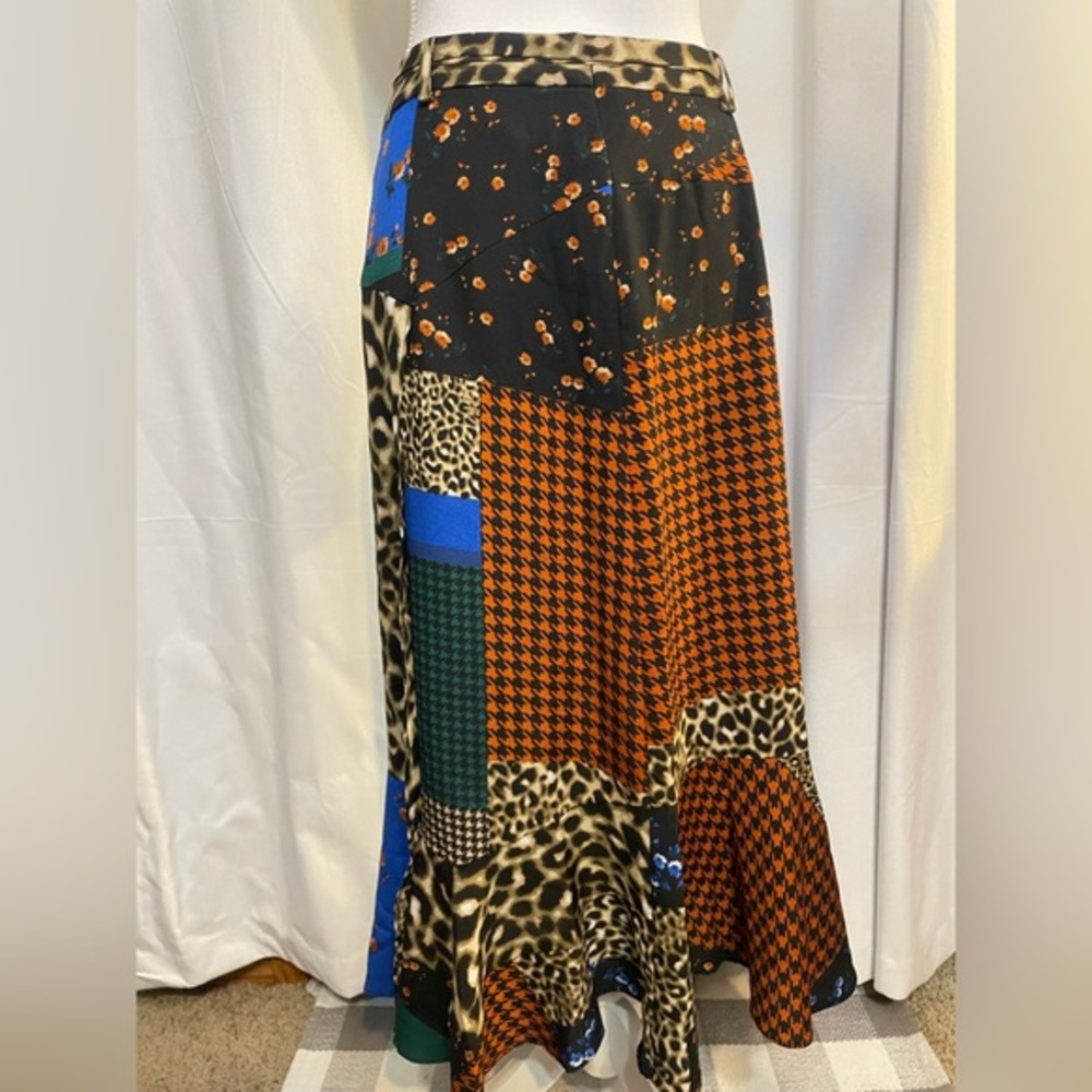 Calvin Klein Floral Houndstooth & Leopard Print Patchwork Skirt size 4 - Picture 4 of 10